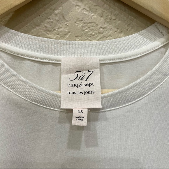 Cinq a Sept Carlie Top White W/ Contrast Blue Striped Sleeves - Picture 9 of 13